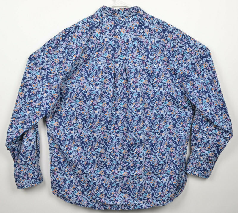 Alan Flusser Men's 2XL Floral Paisley Navy Blue Colorful Button-Front Shirt