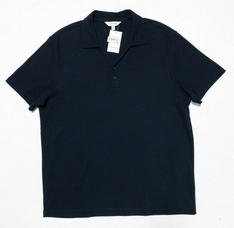 Club Monaco Split Neck Polo Shirt Large Men's Solid Navy Blue Short Sleeve