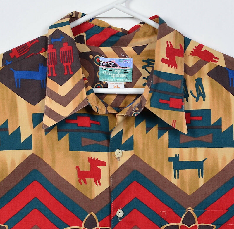 Reyn Spooner Men's XL Aztec Animal Geometric Hawaiian Traditionals Aloha Shirt