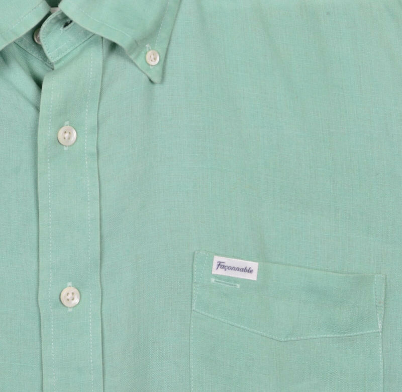 Faconnable Club Men's Sz 2XL 100% Linen Solid Green Long Sleeve Shirt