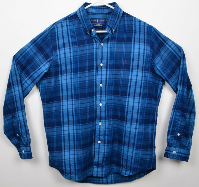 Polo Ralph Lauren Men's Medium Classic Fit Performance Flannel Blue Plaid Shirt