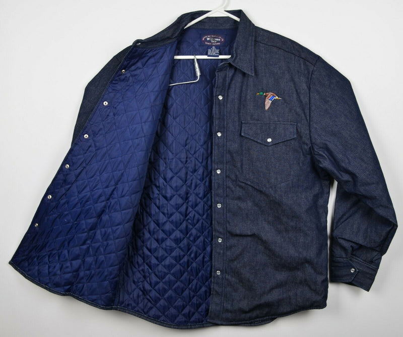 Williams Bay Men's XL Pearl Snap Denim Quilt-Lined Embroidered Shirt Jacket