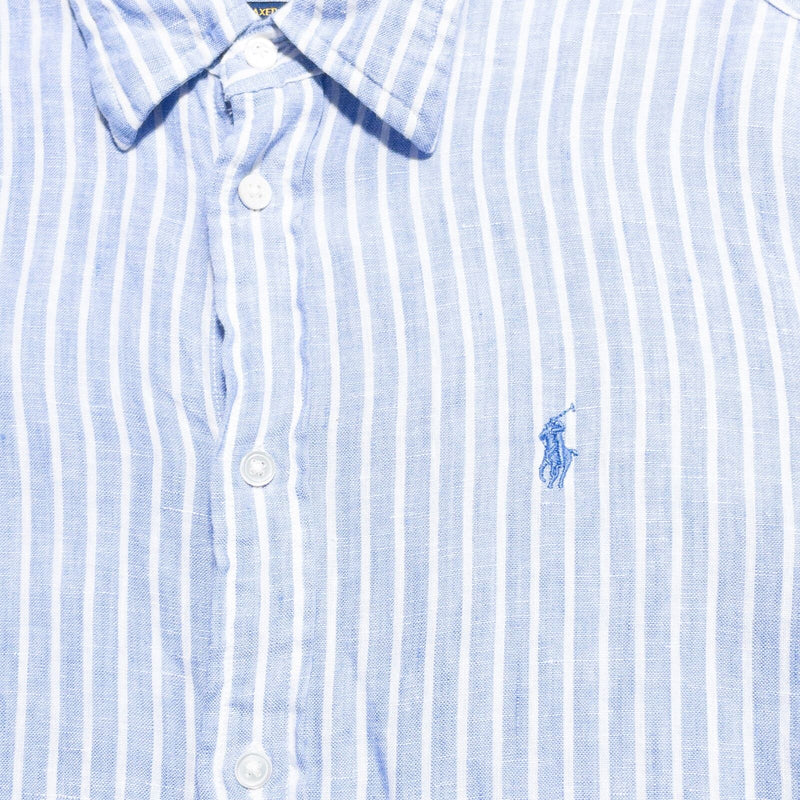 Polo Ralph Lauren Linen Shirt Men's XS Button-Up Light Blue Striped Preppy