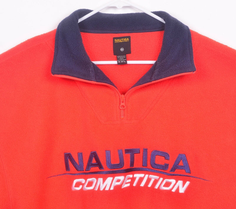 Vtg 90s Nautica Competition Men's Sz 2XL Orange Fleece 1/4 Zip Pullover Jacket