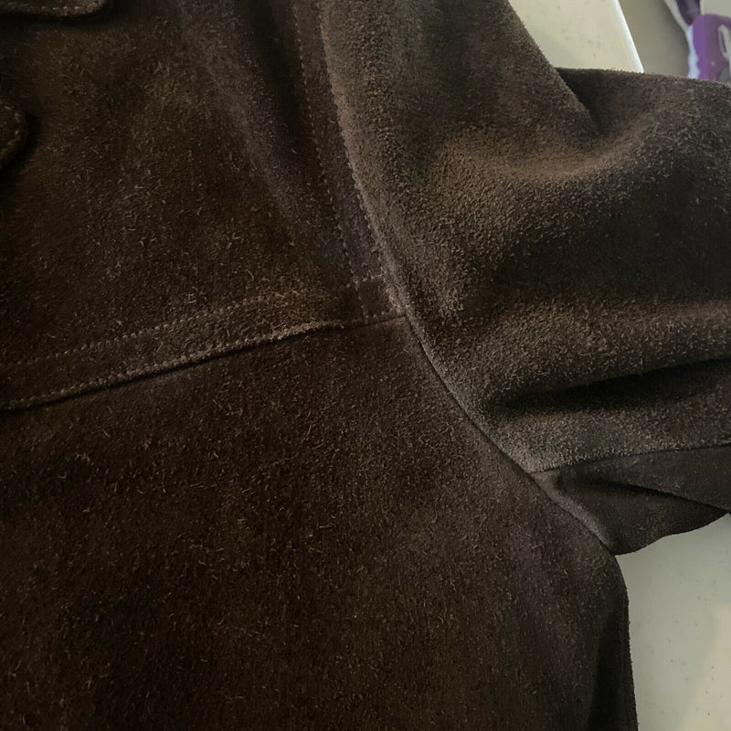Vintage J. Crew Men's Medium Suede Leather Chocolate Brown Button-Front Coat