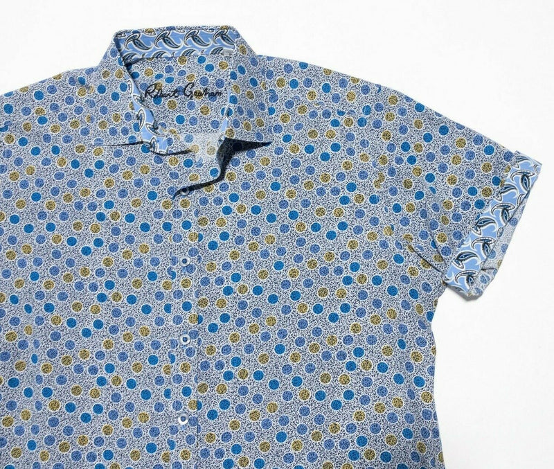 Robert Graham Short Sleeve Shirt Men Small Classic Fit Flip Cuff Polka Dot Blue