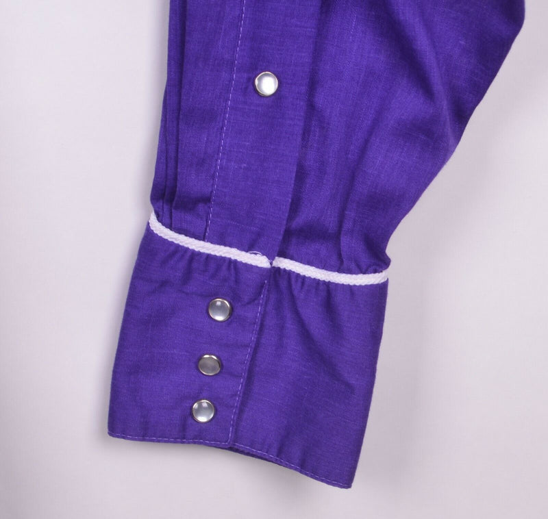 Vtg 70s Rockmount Ranchwear Men's Sz Medium Purple White Piping Pearl Snap Shirt