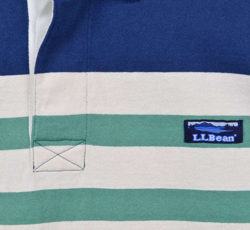 LL Bean Men's XL Traditional Fit Lakewashed Rugby Blue Green Striped Shirt
