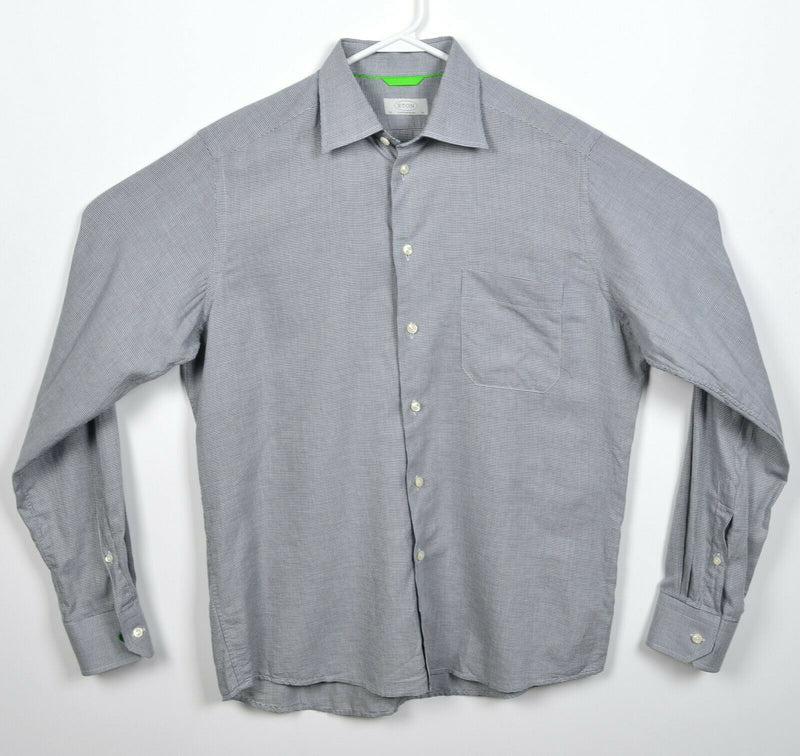 ETON Contemporary Men's Medium/39 Gray Houndstooth Plaid Long Sleeve Dress Shirt