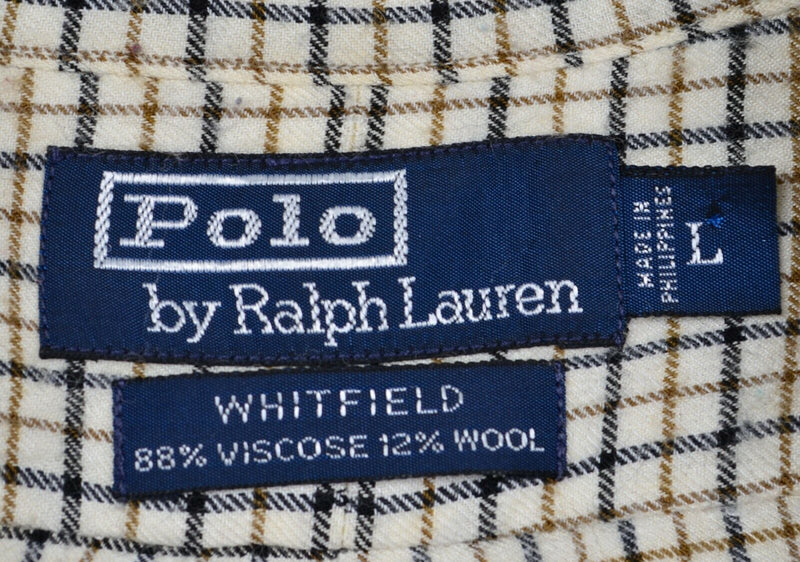 Polo Ralph Lauren Men's Large "Whitfield" Wool Blend Cream Plaid Flannel Shirt