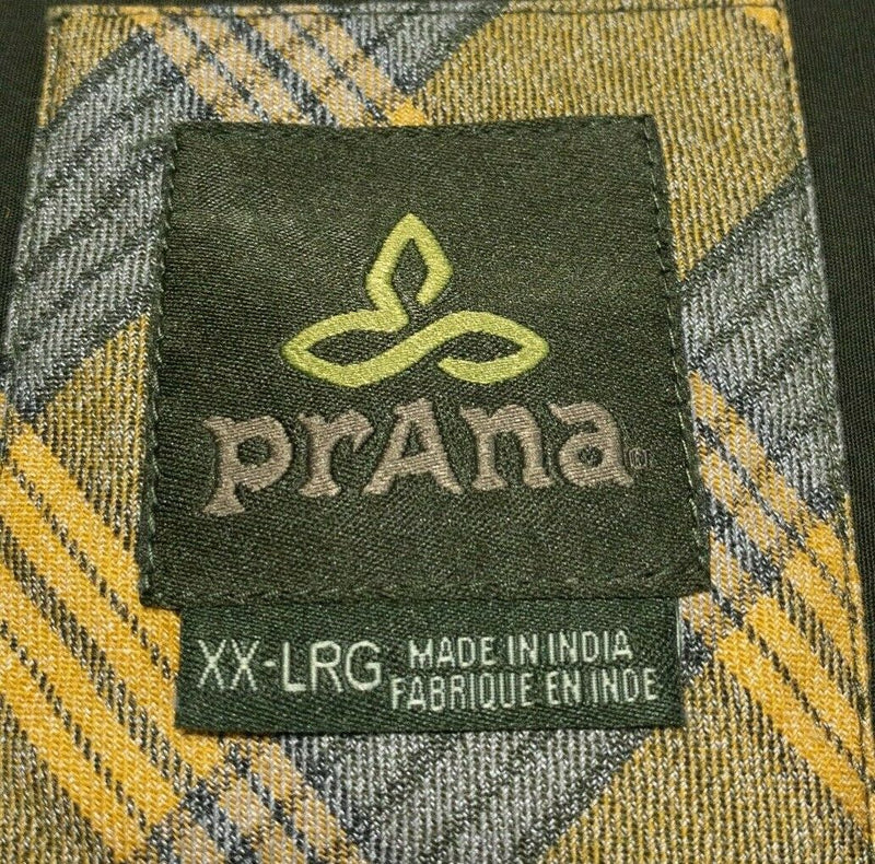 Prana Men's 2XL Organic Cotton Polyester Blend Flannel Shirt Yellow Plaid