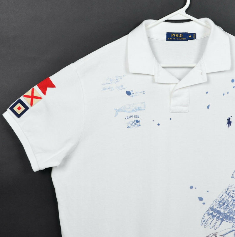 Polo Ralph Lauren Men's XL Whale Eagle Flag Graphic Print Shipyard Polo Shirt