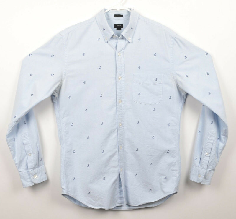 J. Crew Men's Sz Medium Slim Anchor Embroidered Pattern Oxford Button-Down Shirt