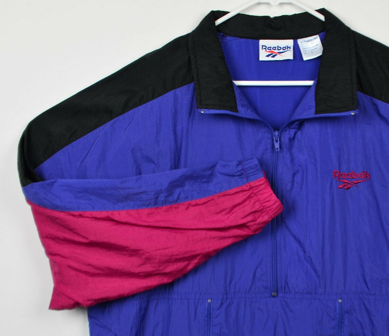 Vtg 90s Reebok Adult Sz Large Colorblock Blue Pink Black Windbreaker Jacket