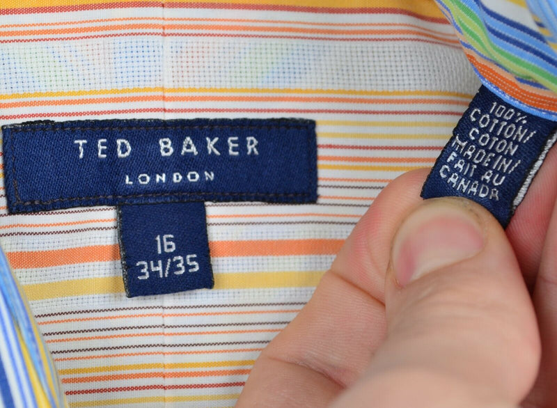 Ted Baker London Men's 16 34/35 Flip Cuff Multi-Color Striped Dress Shirt