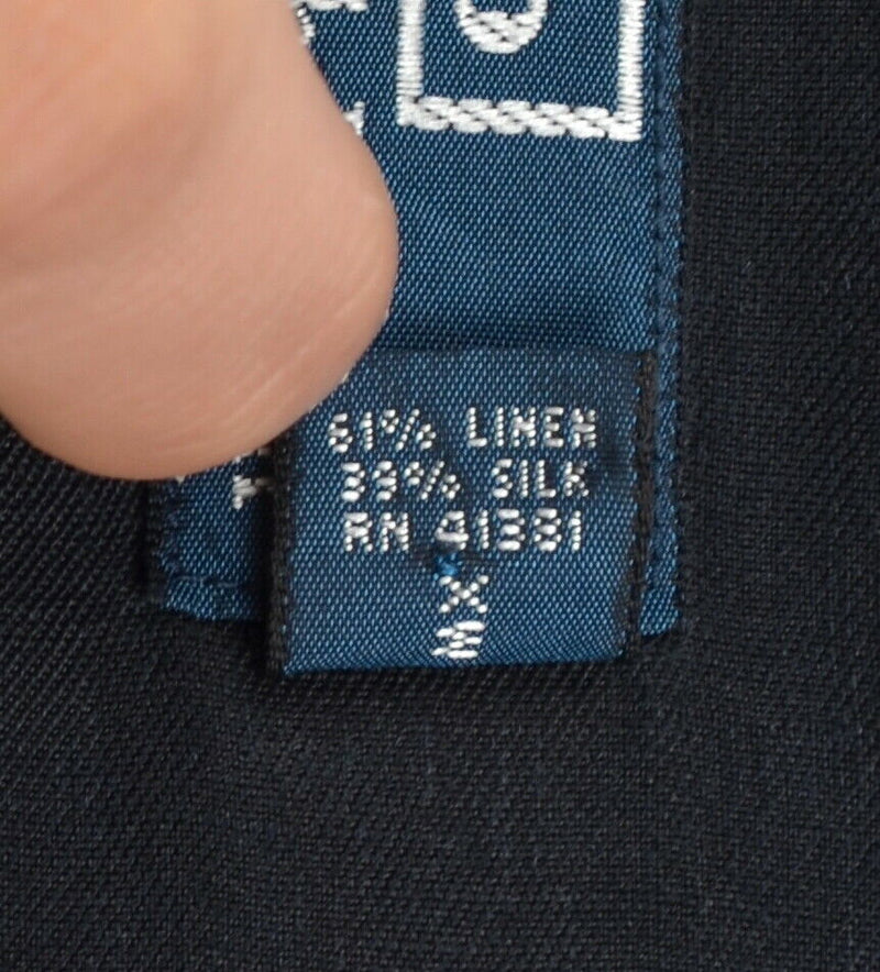 Polo Ralph Lauren Men's Sz Medium Linen Silk Blend Solid Black Camp Shirt
