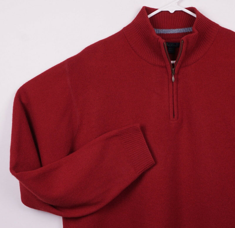 Boden Men's Sz Large 100% Lambswool Solid Red 1/4 Zip Pullover Sweater