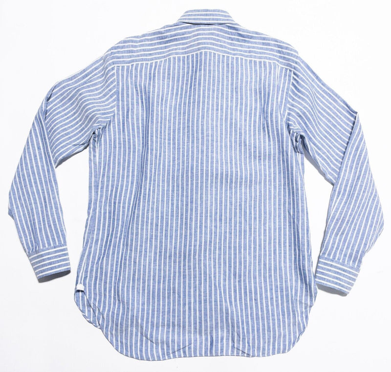 Borrelli Shirt Men's 16.5/42 Button-Down Long Sleeve Blue Stripe Napoli Italy