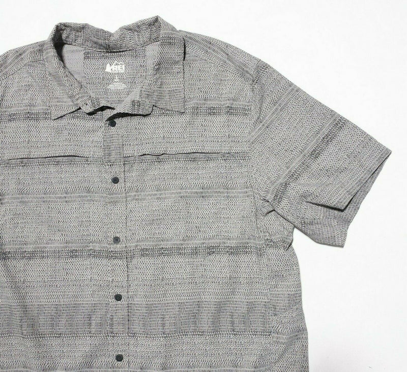 REI Co-op Sahara Plaid Shirt Men's Large Nylon Blend Gray Geometric Short Sleeve