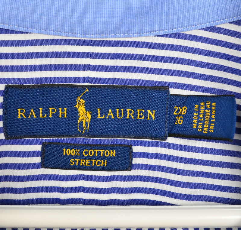 Polo Ralph Lauren Men's 2XB (2XL Big) Stretch Blue Striped Button-Down Shirt