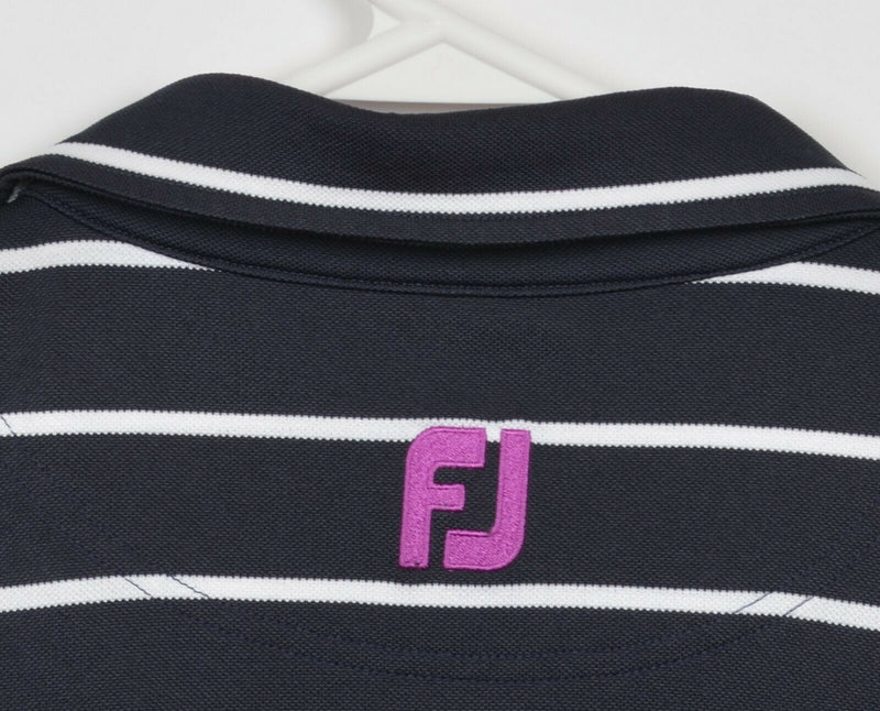 FootJoy Men's XL Dark Navy Blue Striped Wicking Polyester FJ Golf Polo Shirt