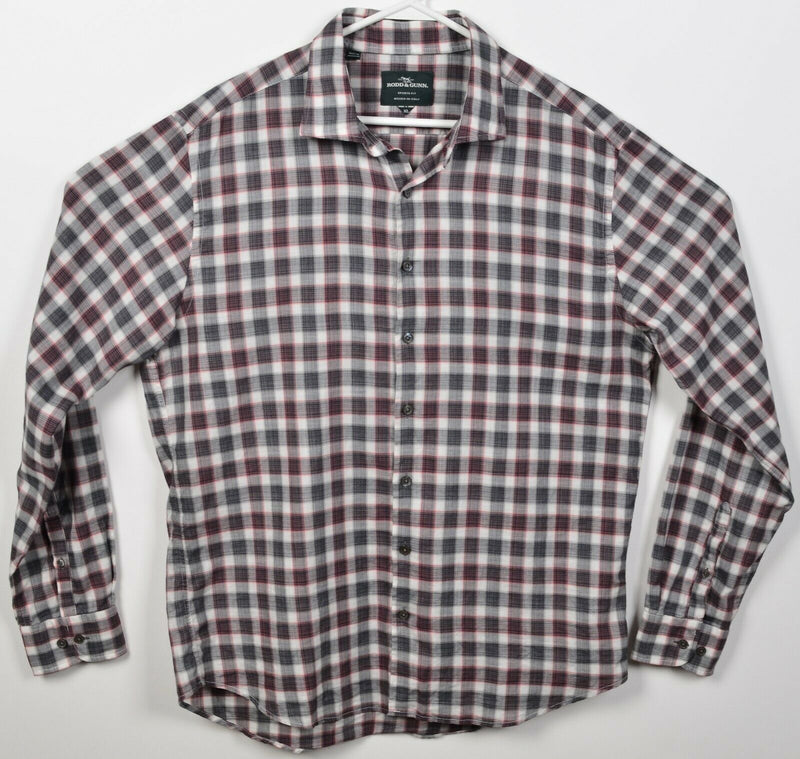 Rodd & Gunn Men's XL Sports Fit Gray Red Check Long Sleeve Button-Front Shirt