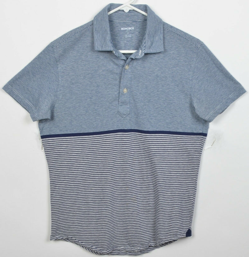 Bonobos Men's Small Slim Fit Blue Two-Tone Striped Short Sleeve Polo Shirt