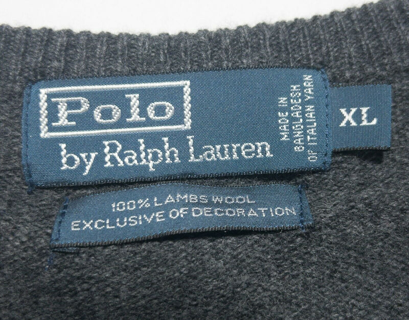 Polo Ralph Lauren Men's XL Lambswool V-Neck Solid Gray Pullover Knit Sweater