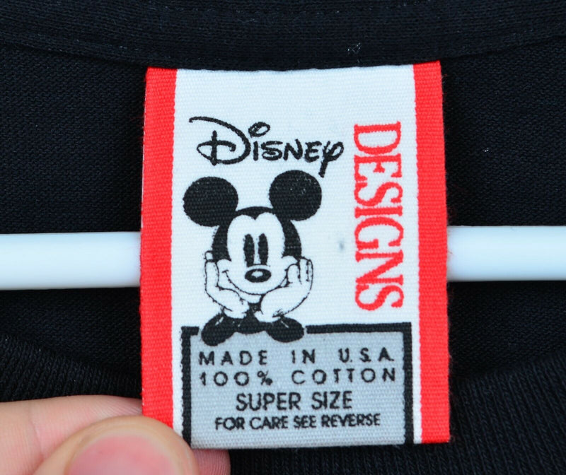 Vtg 90s Disney Adult Super Size (2XL+) Mickey Mouse Black Graphic T-Shirt