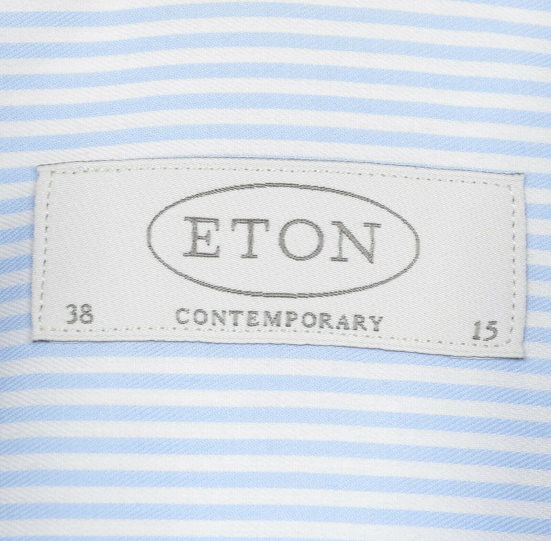 ETON Men's Sz 38/15 Contemporary Blue White Striped Spread Collar Dress Shirt