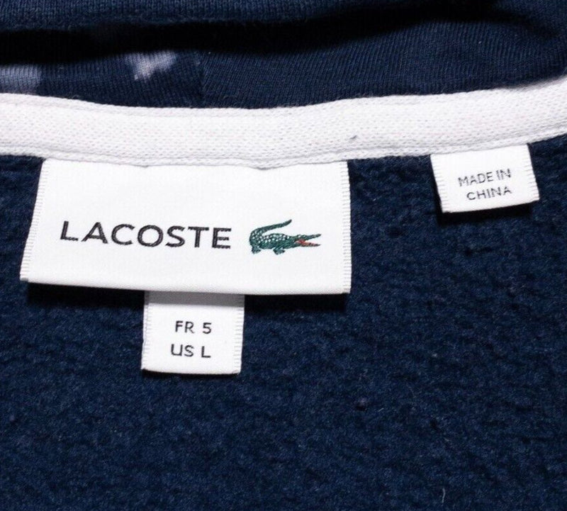 Lacoste Hoodie Mens Large FR 5 Full Zip Sweatshirt Navy Blue Spell Out Logo Croc