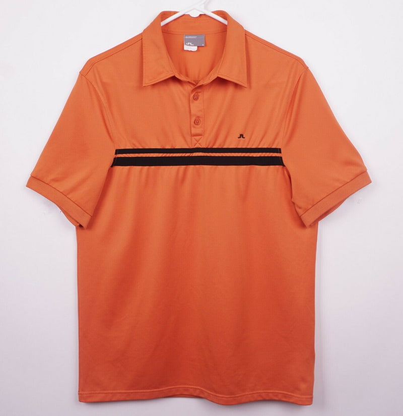 J. Lindeberg Men's Sz Medium Fieldsensor Orange Striped Golf Polo Shirt