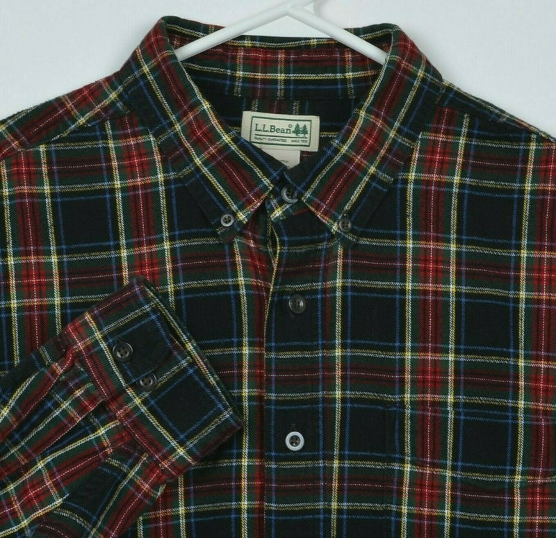 LL Bean Men's XL Regular Fit Red Black Scotch Plaid Button-Down Flannel Shirt