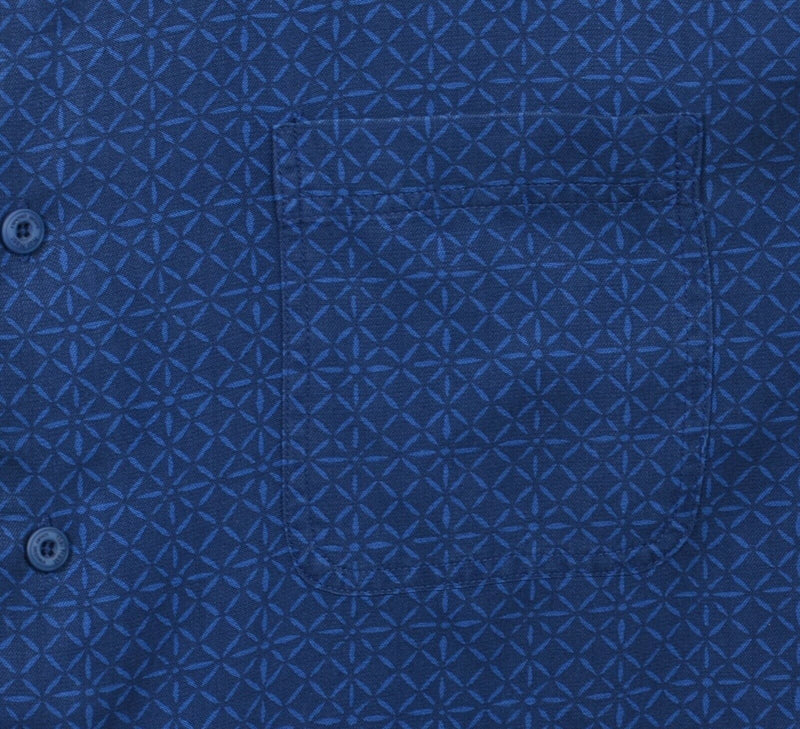 Nat Nast Men's XL Silk Blend Blue Geometric Hawaiian Aloha Camp Shirt