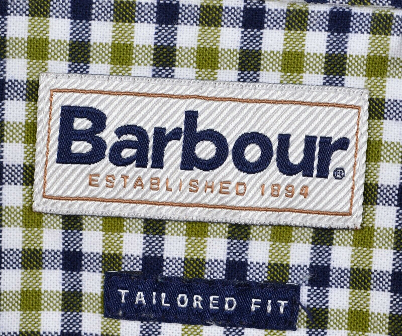 Barbour Men's 2XL Green Blue Check Gingham 11 Tailored Button-Down Shirt