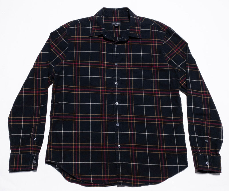 Club Monaco Flannel Shirt Men's Large Button-Up Black Red Plaid Long Sleeve