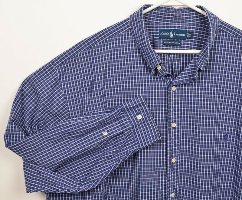 Polo Ralph Lauren Men's 3XB (3XL Big) Navy Blue Plaid Pony Button-Down Shirt