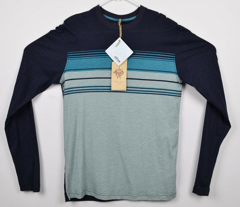 Prana Men's Sz Small Organic Cotton Free Stripe Navy Blue Long Sleeve Shirt