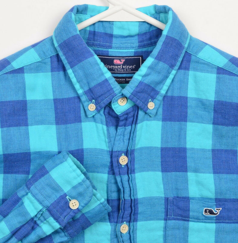 Vineyard Vines Men's Small Slim Fit Blue Aqua Plaid Check Preppy Tucker Shirt