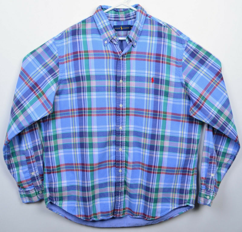 Polo Ralph Lauren Men XL Flannel Blue Green Multi-Color Plaid Button-Down Shirt