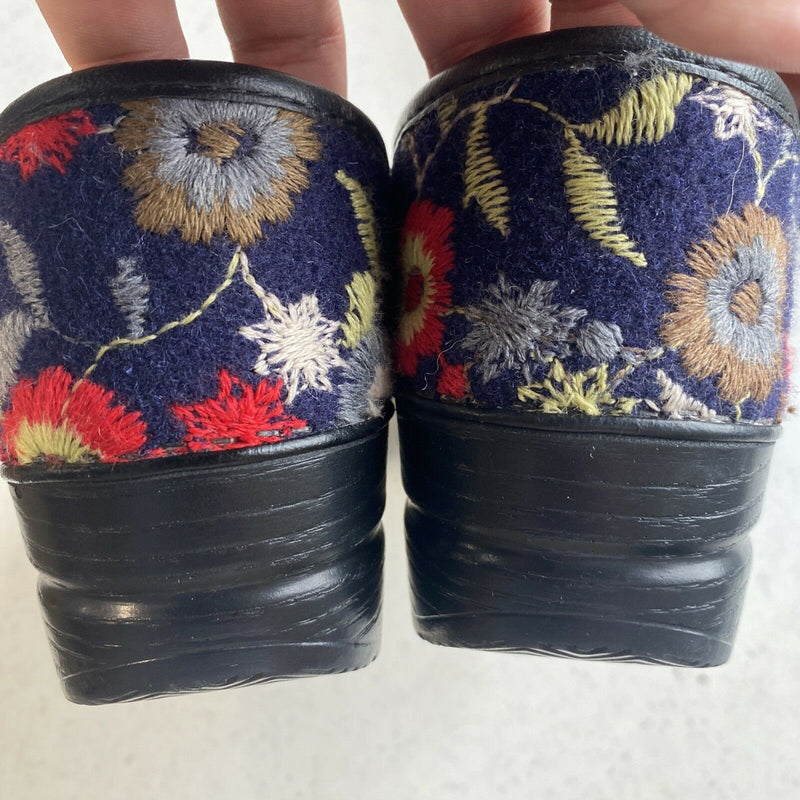 Dansko Felt Pro Women's 39 Navy Blue Floral Casual Professional Mule Clogs