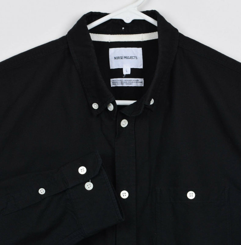 Norse Projects Men's Sz Large Black Anton Oxford Button-Down Long Sleeve Shirt