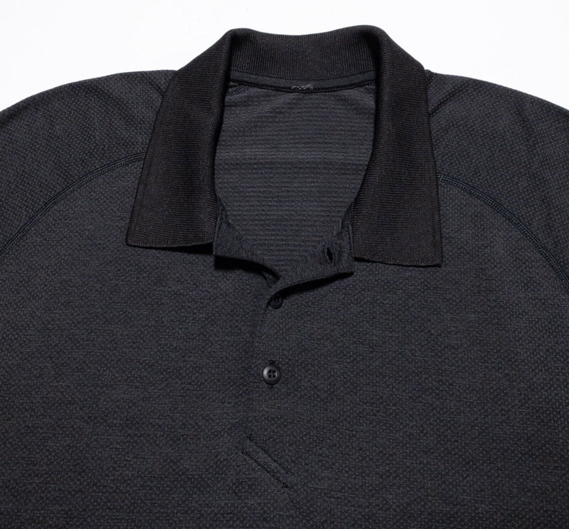 Lululemon Metal Vent Tech Polo Men's Large Solid Black Wicking Stretch Gym