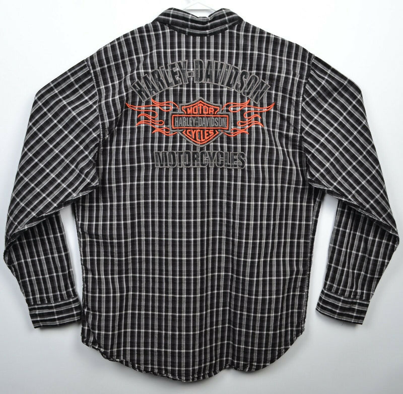 Harley-Davidson Men's Large Flames Black Plaid Garage Mechanic Biker Shirt