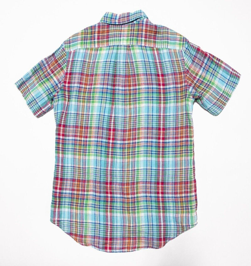 Polo Ralph Lauren Linen Shirt Small Mens Colorful Plaid Short Sleeve Button-Down