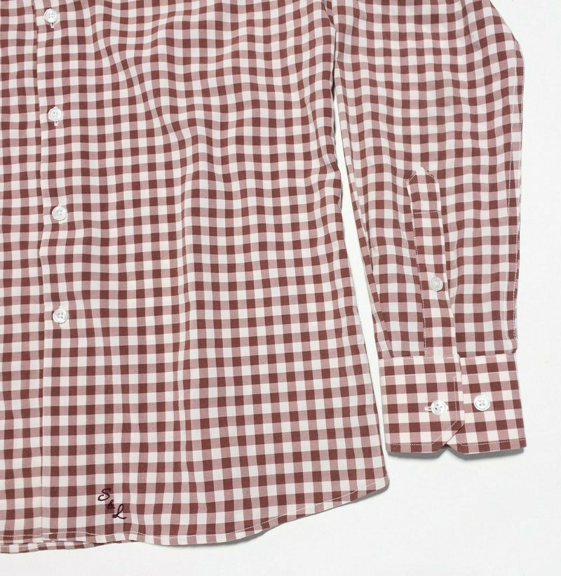 State and Liberty Dress Shirt Men's Large Red Gingham Check Athletic Wicking S&L