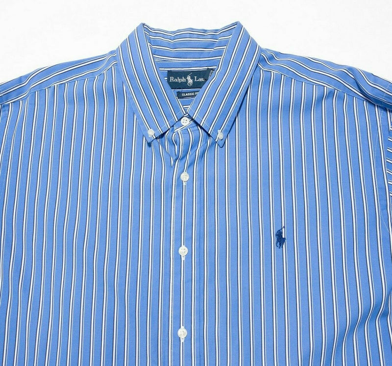 Polo Ralph Lauren Men's XXL 2XL Classic Fit Long Sleeve Button-Down Blue Striped