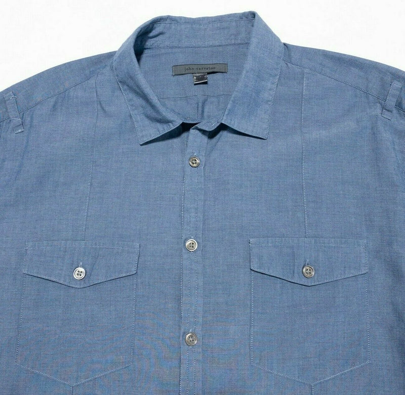 John Varvatos Button-Front Shirt Solid Blue Front Pockets Men's Large