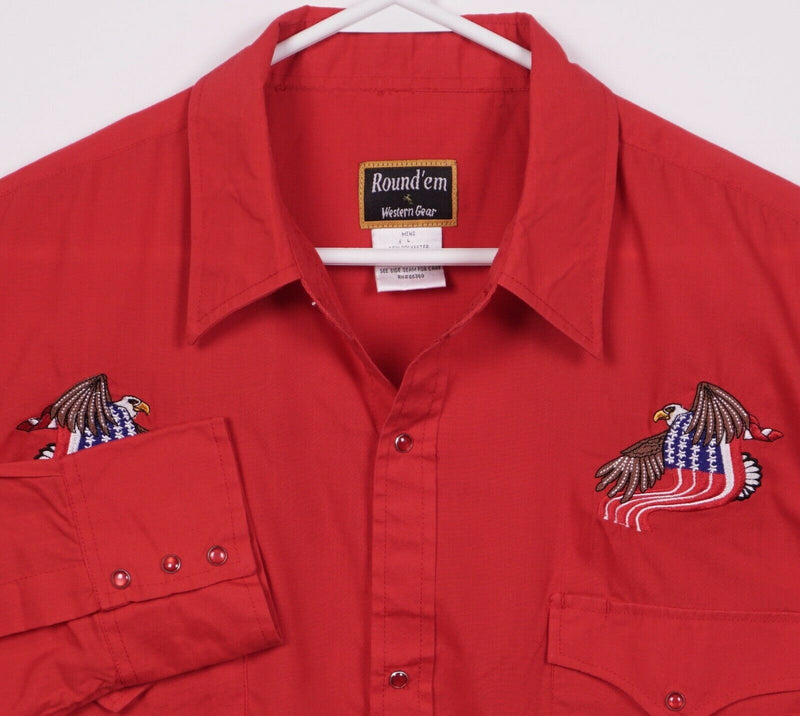 Round 'Em Western Gear Men's Large Pearl Snap Embroidered Eagle USA Red Shirt