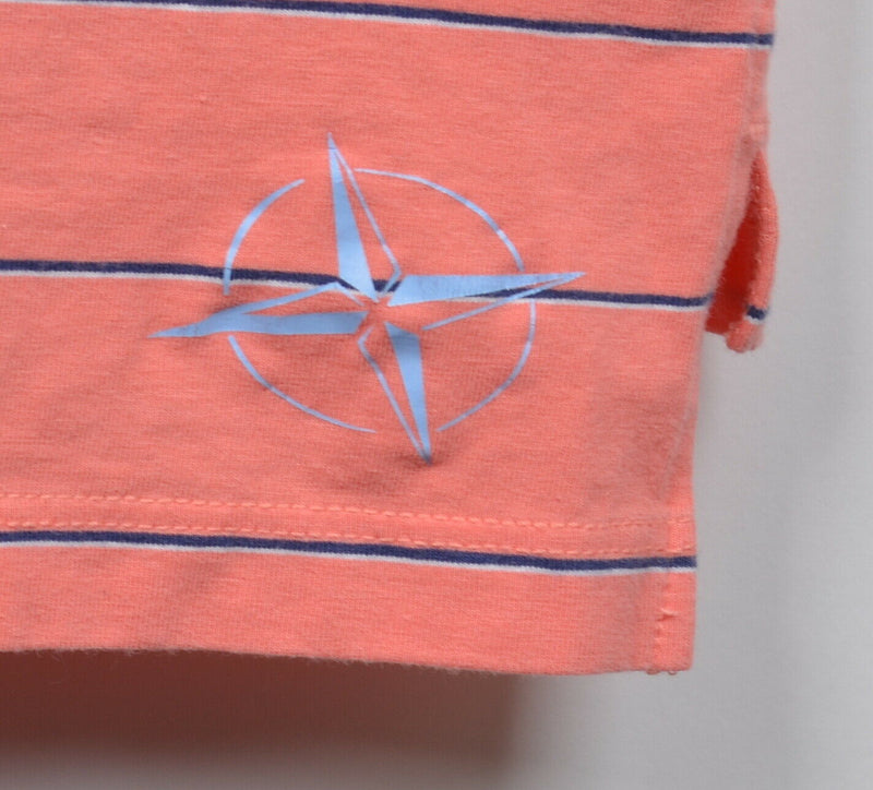 B. Draddy Men's Large Salmon Pink/Orange Striped Golf Pocket Polo Shirt